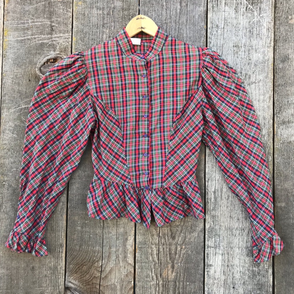 Vintage 80s Victorian Western Puff Sleeve High Neck Ruffled Blouse Candi CA XS